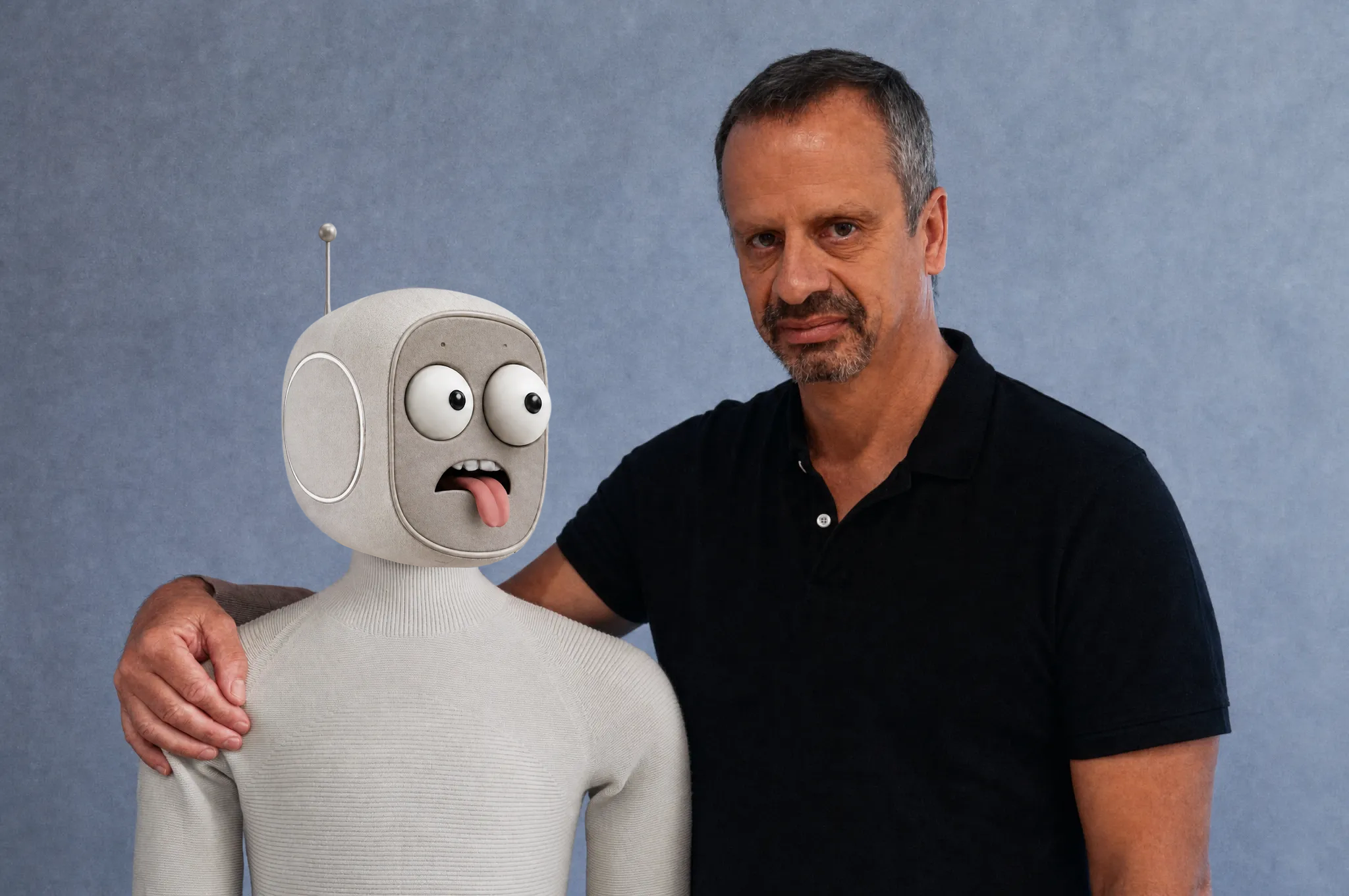 NULO standing beside one of its creators